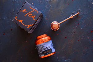 Sahara tea canister and copper tea infuser. Luxury tea gifts from The Tea Nomad