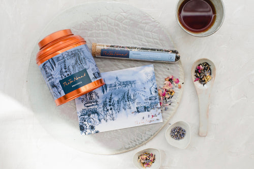 The Tea Nomad's Provence blend- a bergamot infused, black tea blend featuring lavender, dried sunflower and rose petals.