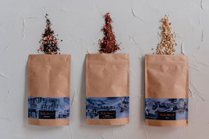 A bundle of three winter warming tea blends from The Tea Nomad, in a convenience refill pouch format. 